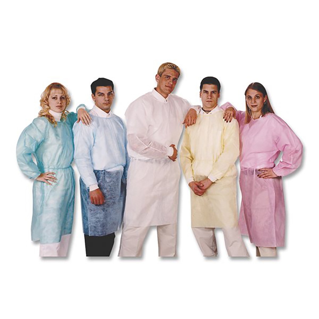 [45-5034] Isolation Gown Tie Back w/ Knit Cuffs Reg White (50)